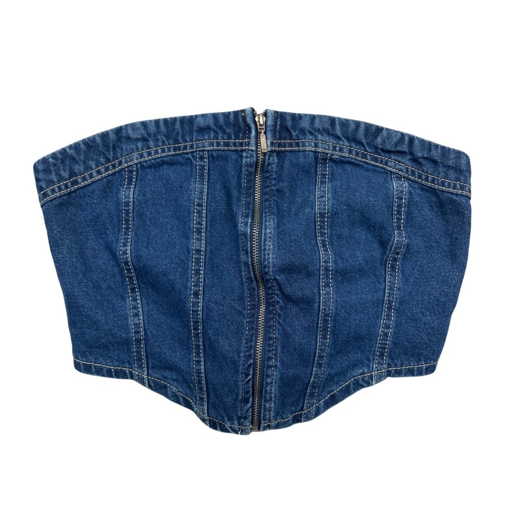 Lone Star Denim Tube Top Women S‎ Blue Corset Zip Smocked Strapless Y2K Western